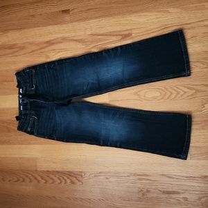 Cat & Jack, size 7, boot cut stretch blue jeans, sizeable waist, dark color